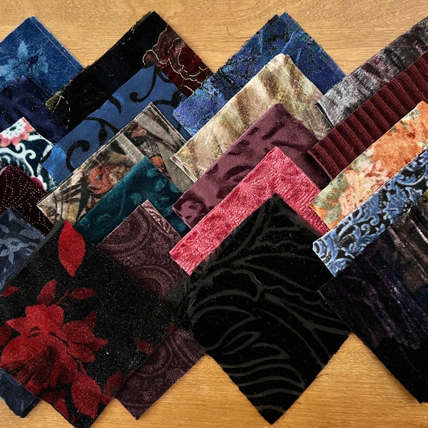 5x5 Patterned Velvet Squares, Recycled, for Crazy Quilts, Jewelry Making, and Other Crafts