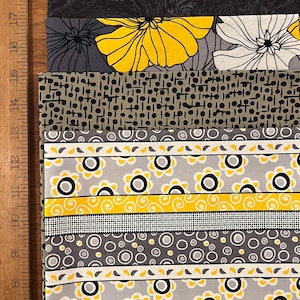 Black and Yellow Fat Quarters, Cotton Fabric for Quilting, Crafts