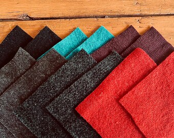 12 6” Felted Wool Squares, Reclaimed Wool for Appliqué, Beading, and Other Textile Art