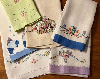 6 Embroidered, Vintage Guest, Tea Towels