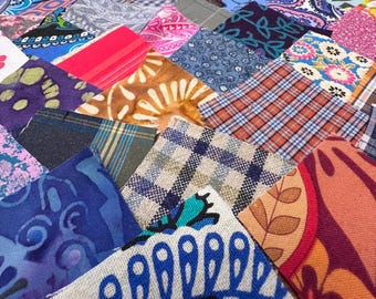 150 2” Charm Pack Upcycled Fabric Squares, Colorful Scrappy Mix for Quilting, Junk Journals, and Other Crafts