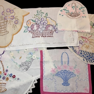 7 paniers brodés vintage pour journal, travaux manuels, point lent, courtepointe folle