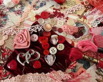 Jumbo Valentine Slow Stitch Kit with Upcycled Materials, Junk Journals, Card Making