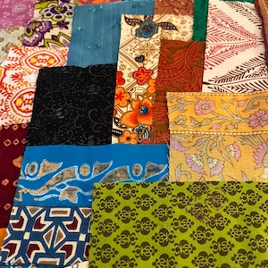 35 Fabric Pieces, Indian, Boho, Sari Fabric, Reclaimed Clothing for Crafting, Junk Journals, Slow Stitch
