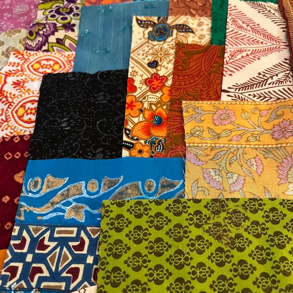 35 Fabric Pieces, Indian, Boho, Sari Fabric, Reclaimed Clothing for Crafting, Junk Journals, Slow Stitch