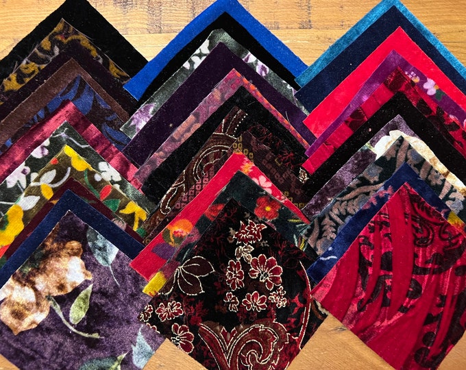 5x5 32 Patterned and Solids Velvet Squares, Reclaimed, for Crazy Quilts ...