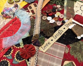 Charming Folk Village Slow Stitch Kit | Upcycled Textile Treasures for Mindful and Meditative Stitching, Sashiko, Fabric Journals & Clusters