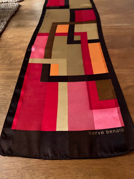 Harve Benard Silk Scarf, Beige, Black, and Red Gr… - image 3