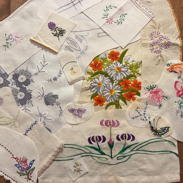 Vintage Embroidery 18 Snippets for Journaling, Crafting, Slow Stitch, Crazy Quilting