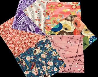 42 Cherry Blossoms 5” Fabric Squares, 7 Prints, Cotton Charm Pack for Quilting, Junk Journals, Slow Stitch & Crafts