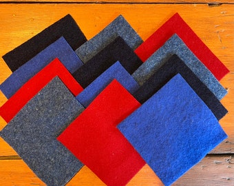 12 6” Felted Wool Squares, Reclaimed Wool for Appliqué, Beading, and Other Textile Art