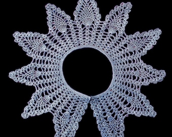 Handmade Blue Crochet Lace Collar, Vintage Crochet