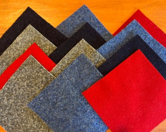 12 6” Felted Wool Squares, Reclaimed Wool for Appliqué, Beading, and Other Textile Art