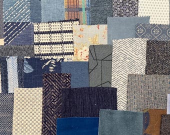 35 Blues Upholstery Samples for Junk Journals, Snippet Rolls, Crafts