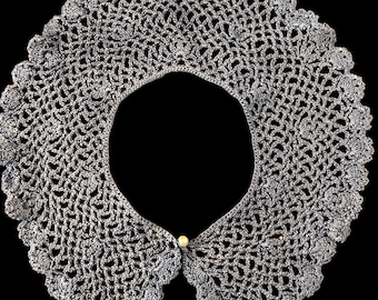 Handmade Blue Crochet Lace Collar, Vintage Crochet
