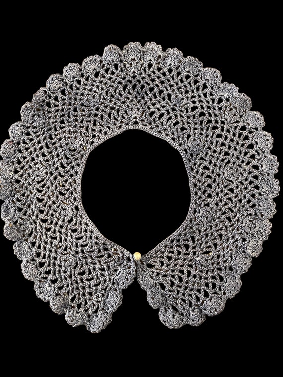 Handmade Blue Crochet Lace Collar, Vintage Crochet