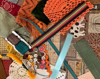Farm Sampler Slow Stitch Kit | Upcycled Textile Treasures for Mindful and Meditative Stitching, Sashiko, Fabric Journals & Clusters