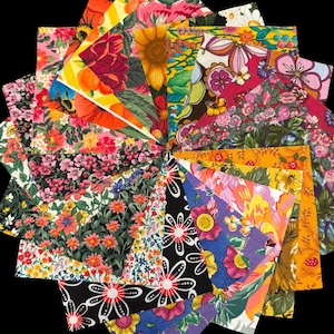 Bright Flowers Cotton Fabric Squares, 40 Piece 5” Charm Pack, Bright Quilt Fabric Bundle for Quilting, Patchwork & Crafts