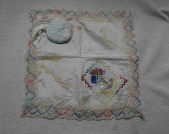 WW2 Wartime Sweetheart 'Royal Navy' Embroidered Hankie Handkerchief with attached Powder Puff