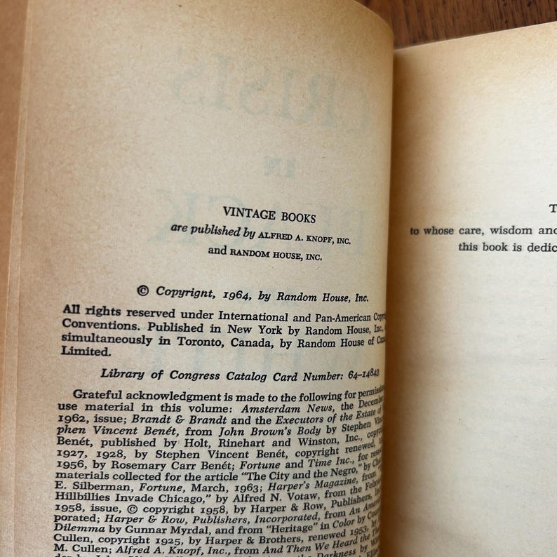May include: The copyright page of a book with off-white paper and black text. It states VINTAGE BOOKS are published by ALFRED A. KNOPF, INC. and RANDOM HOUSE, INC. Copyright 1964 by Random House, Inc. includes Library of Congress Catalog Card Number 64-14840.