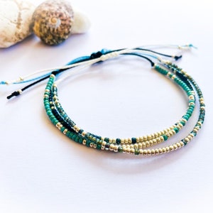 Adjustable Dainty Beaded Bracelets, Silver Seed Beads, Stackable Bracelets, Waxed Cord, Thin Bracelets, Beaded Jewelry, Sliding Knot, Custom
