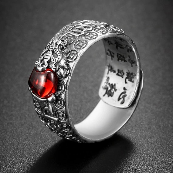 Pixiu Natural Red Garnet Stone Ring Etsy