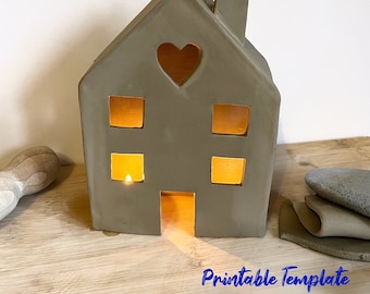 Sjabloon kleihuis | Sjabloon aardewerkhuis | Sjabloon huis theelichtje | Op plaat gebouwd huis | Sjabloon Pottery Home-theelichtje | Kleisjabloon