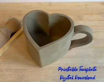 Pottery Heart Mug Slab Template | Clay Mug DIY (PDF Pattern)