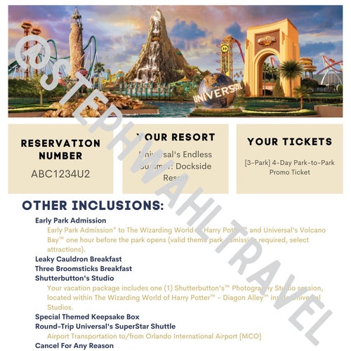Universal Orlando Travel Agent Confirmation Pages for Clients Etsy
