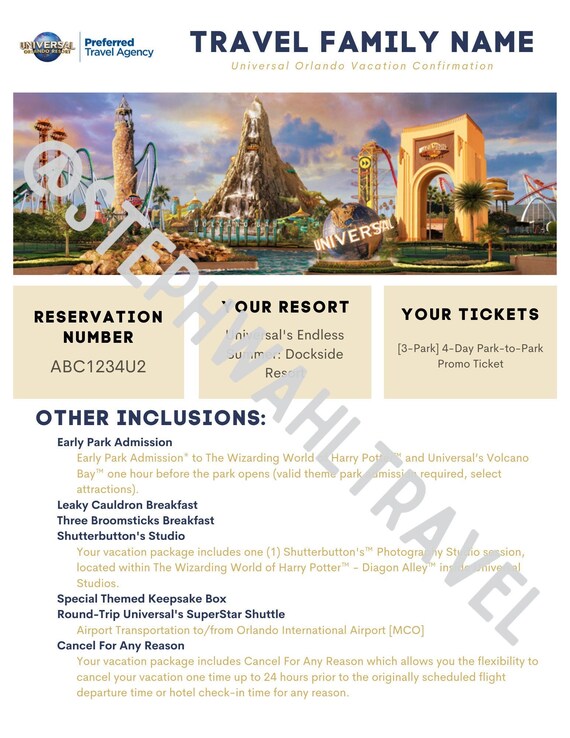 Universal Orlando Travel Agent Confirmation Pages for Clients Etsy