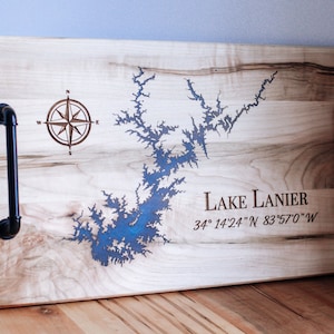 PLANCHE DE LAC ÉPOXY, planche de service, décoration de cabine en résine, cabane au bord du lac, cadeau pour couple, cadeau pour parents, cadeau pour maman, décoration de chalet, carte du littoral