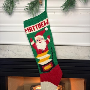 Hand Knit Stocking || Santa Jack-in-the-Box ~ Two-sided design