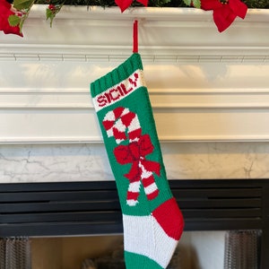 Hand Knit Stocking  || Candy Cane