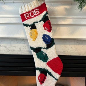 Hand Knit Stocking || Christmas Lights ~ Two-sided design