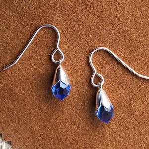 925 Silver Cornflower Blue Preciosa Crystal Dropper Earrings Handmade Dainty Sparkly