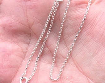 925 Silver Oval Rolo Necklace 16" Pretty Chain 1.8mm wide Handmade Stacker Belcher Link