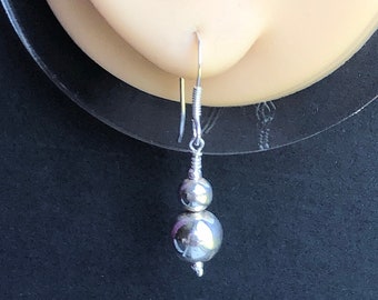 925 Silver Dropper Earrings With Ball Beads Handmade Unique Recycled Beaded