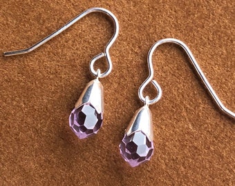 925 Silver Preciosa Crystal Sparkly Dropper Earrings Pale Pink Handmade Elegant Pretty