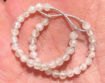 925 Silver Moonstone Sparkle Hoop Earrings 25mm Handmade Beaded Gemstone June Birthstone