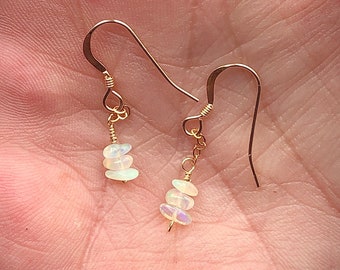 14k Gold Filled Opal Nuggets Gemstone Dropper Earrings Fine & Dainty Handmade Unique October Birthstone