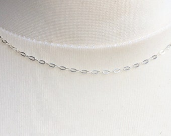 925 Silver Hammered Trace Chain Necklace 16" Pretty Shiny 1.8mm wide Handmade Stacker