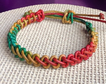 Multi Coloured Leather Friendship Bracelet Woven Macrame Stacker Handmade Unisex Adjustable