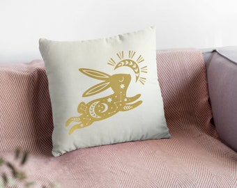 Celestial Moon Rabbit Pillow Cover: Washable Cotton Decor, Unique Bunny Lover Gift