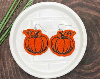 Pumpkin Vegan Leather Earrings: Fall Dangle Jewelry, Surgical Steel