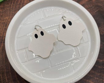 Adorable Ghost Earrings Vegan Leather Surgical Steel Hooks Halloween Gift