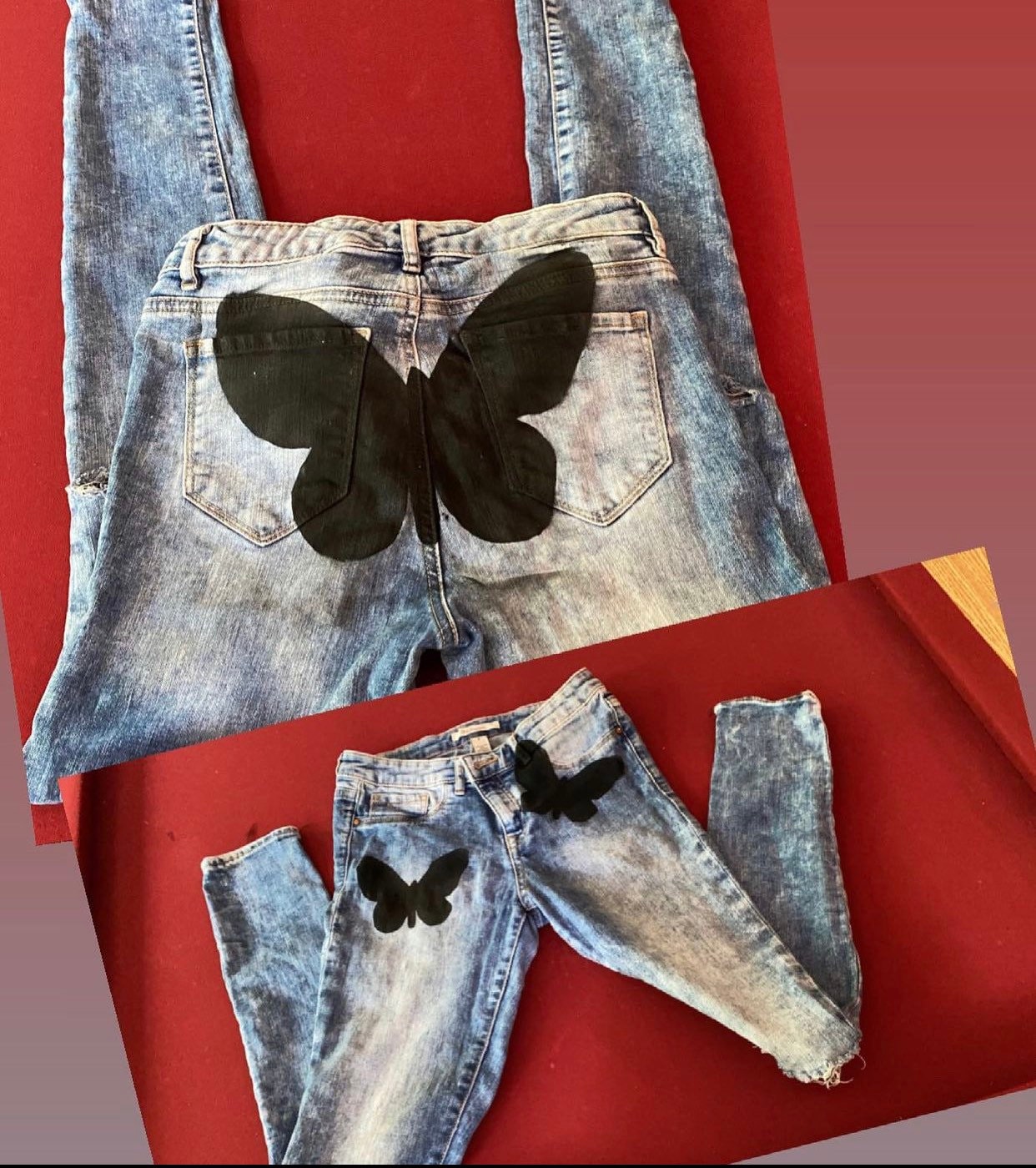 Butterfly Jeans Custom Jeans Spray Paint Jeans Denim Jeans Etsy