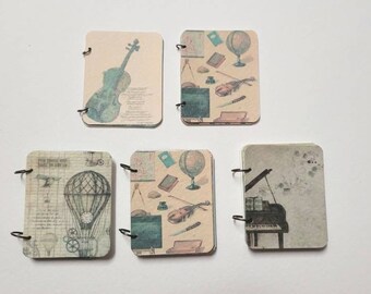 Set of 5 Tiny and cute Notebooks/Pads/Junk/Visual Art Journals/Glue Books/Diary/Binder/Sketch/Blank Altered Book Art/Stationary Set