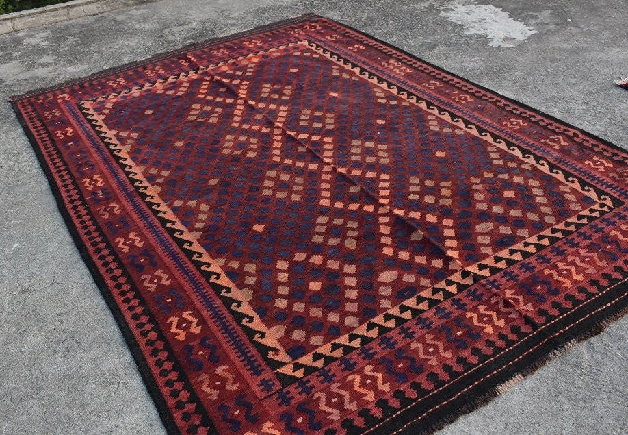 6'4x3'1 feet Afghan rug aqcha hand knotted 196x95 cm - Kelimshop.com