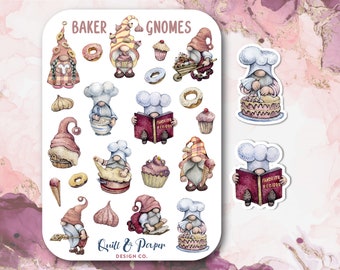 Baker gnome sticker sheet, Little gnome stickers, Gnome sticker sheet, Planner sticker sheet with gnomes, Cute baking sticker, Donut gnomes