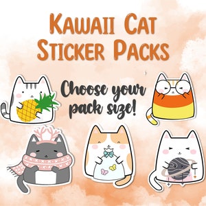 Kawaii cat sticker packs, Cute cat sticker, Surprise pack stickers, Kawaii sticker bundle, Colorful kawaii stickers, Stickers for cat lovers image 1